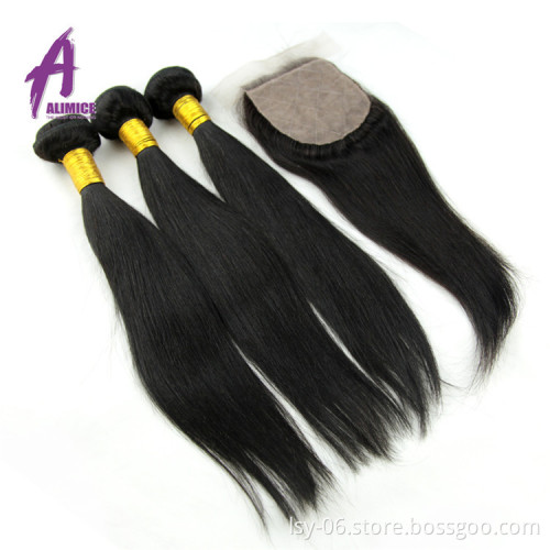 Free sample Unprocessed Raw 100 percent Wholesale Virgin Brazilian Human hair extension, 8A grade remy hair weave with closure